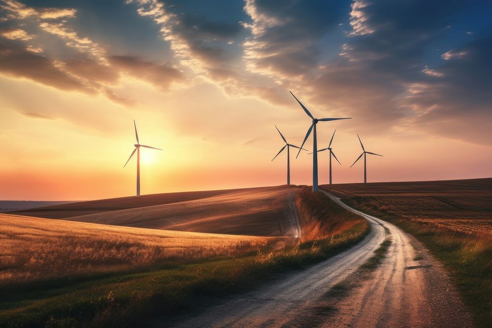 Wind turbines landscape outdoors windmill. AI generated Image by rawpixel.