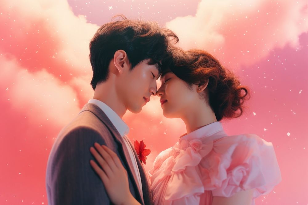 Couple japanese wedding photography portrait kissing. AI generated Image by rawpixel.