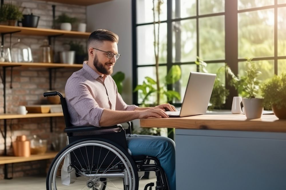 Smart disabled computer sitting wheelchair. AI generated Image by rawpixel.