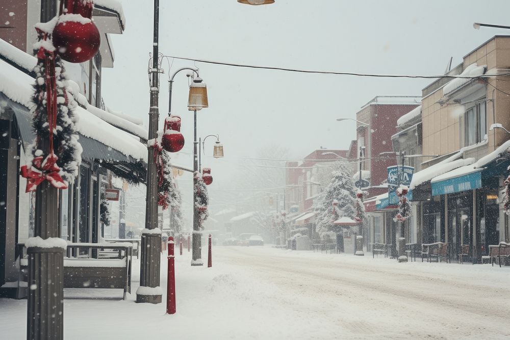 Winter snow town blizzard. AI generated Image by rawpixel.