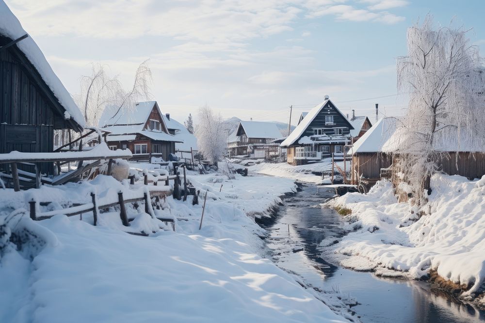 Nature snow outdoors village. AI generated Image by rawpixel.