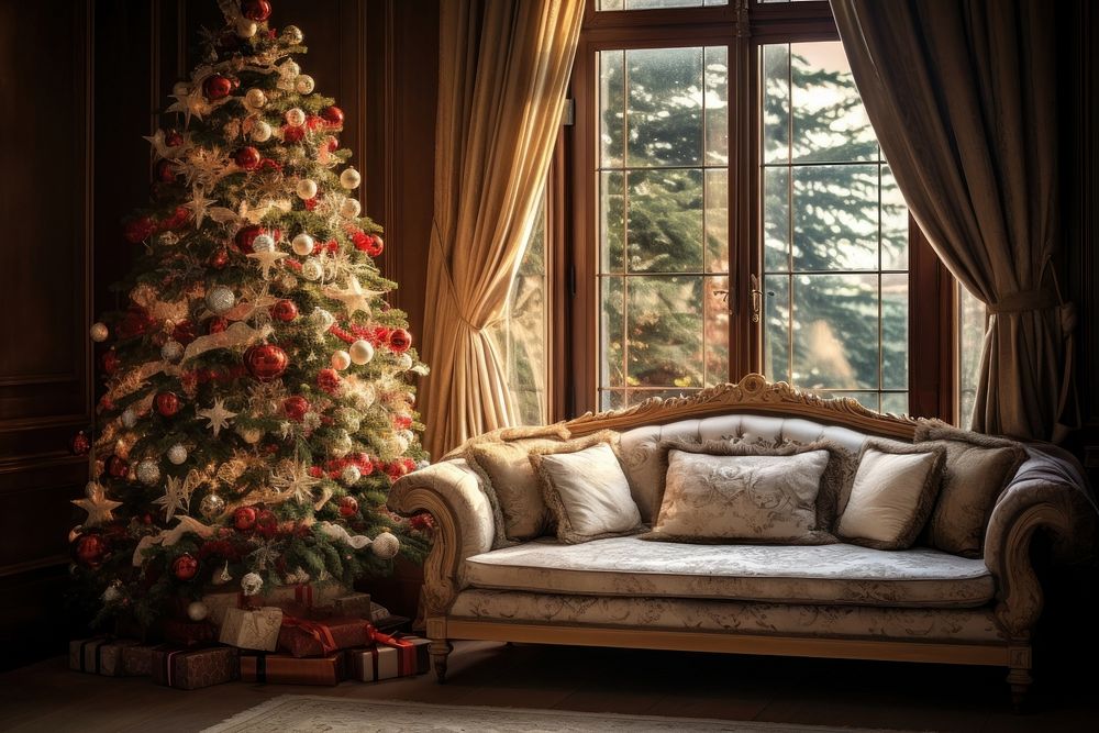 Warm living room christmas decoration furniture. AI generated Image by rawpixel.