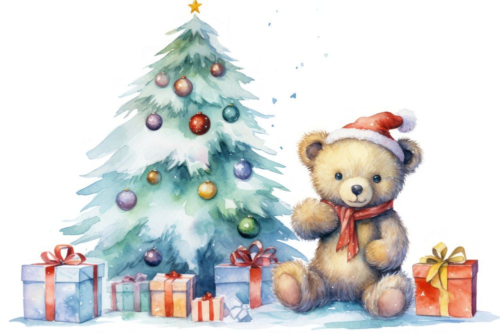 Cute bear decorating christmas tree toy representation celebration. AI generated Image by rawpixel.