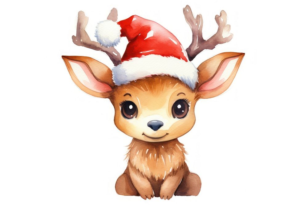 Cute reindeer wearing christmas hat mammal animal white background. AI generated Image by rawpixel.