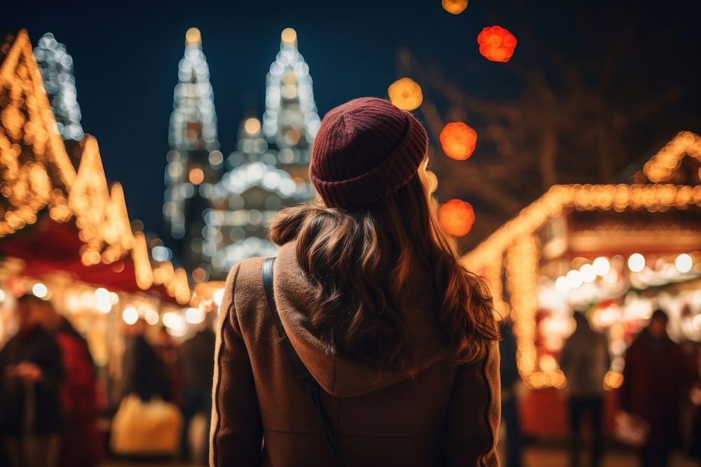 Christmas fair night city outdoors. AI generated Image by rawpixel.