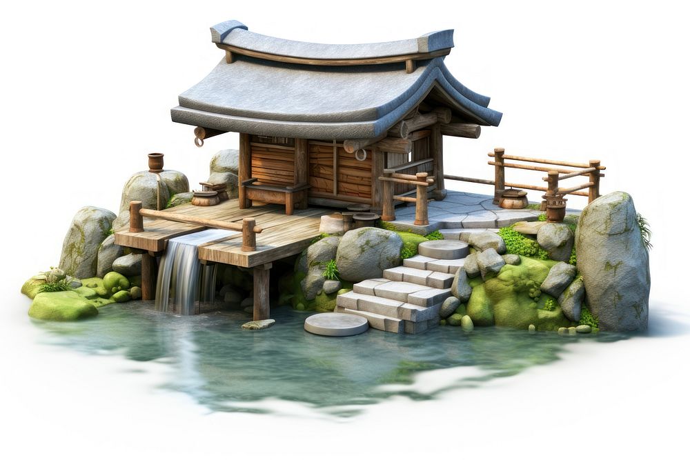 3D Illustration Onsen architecture building outdoors. AI generated Image by rawpixel.