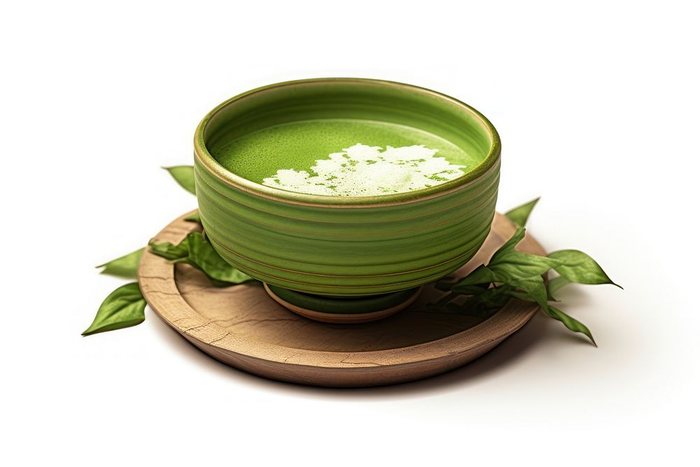 Matcha Latte Ancient brewing method saucer drink plant. AI generated Image by rawpixel.