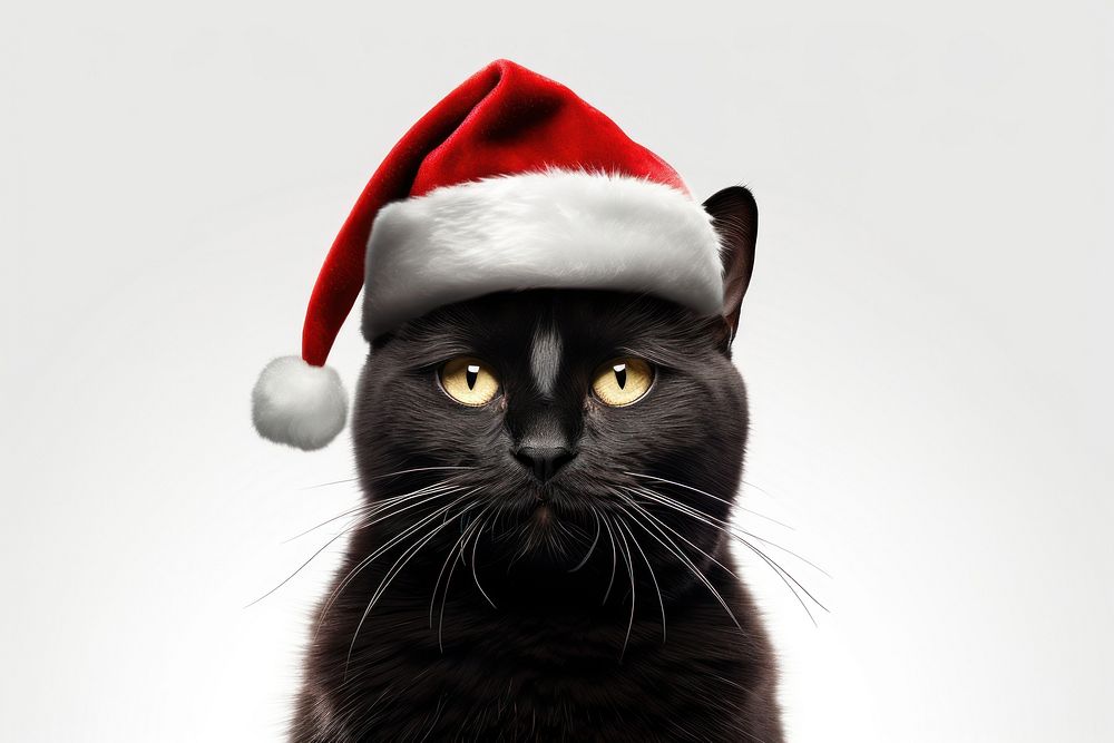 Black cat wearing christmas hat mammal animal pet. AI generated Image by rawpixel.