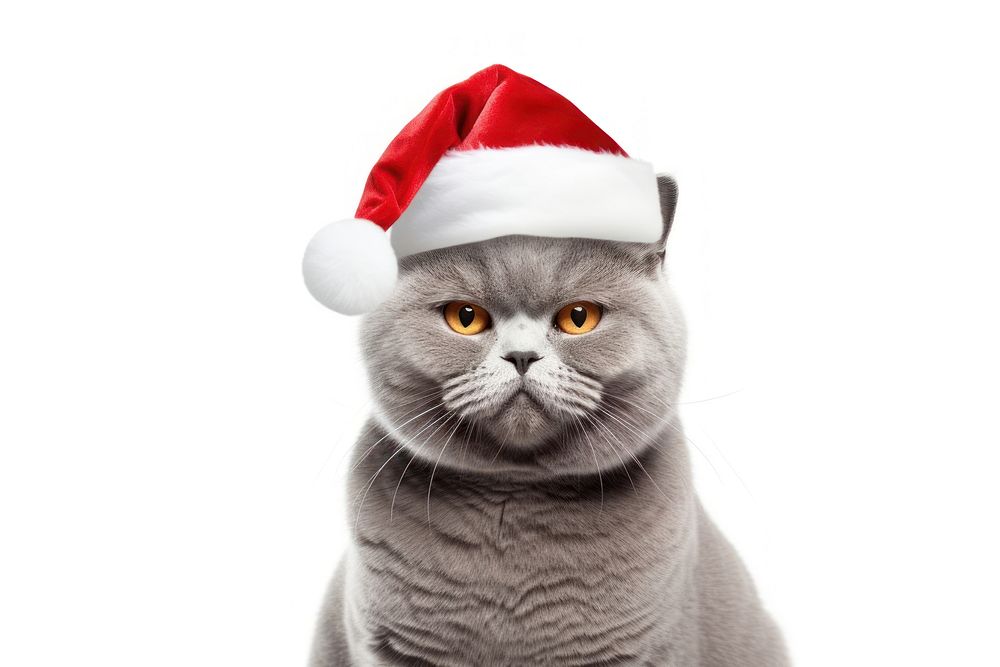 Gray cat wearing christmas hat mammal animal pet. AI generated Image by rawpixel.