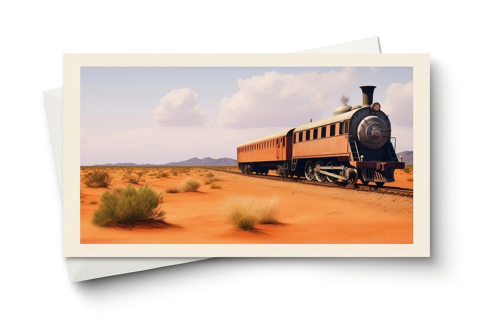 Postcard locomotive vehicle travel. AI generated Image by rawpixel.