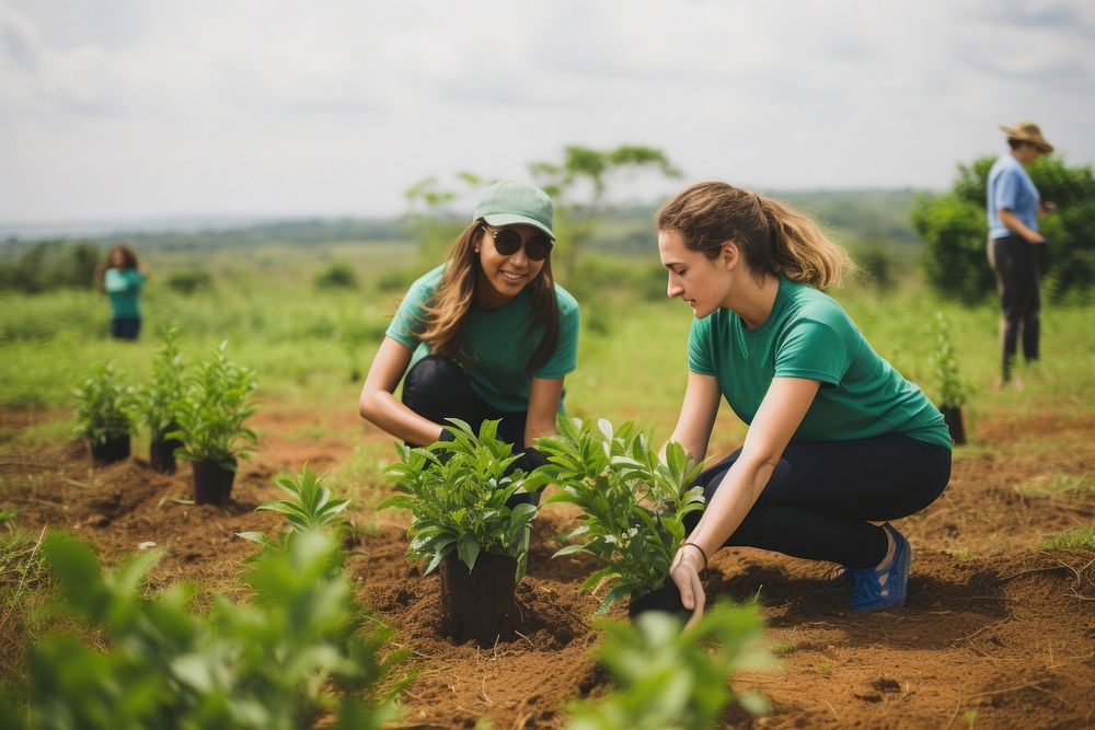 Volunteers gardening planting outdoors. AI generated Image by rawpixel.
