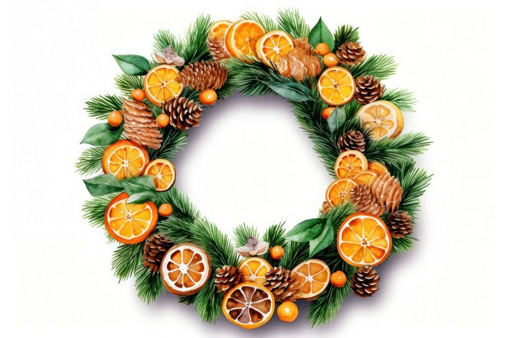 Christmas wreath green leaf fruit plant food. AI generated Image by rawpixel.