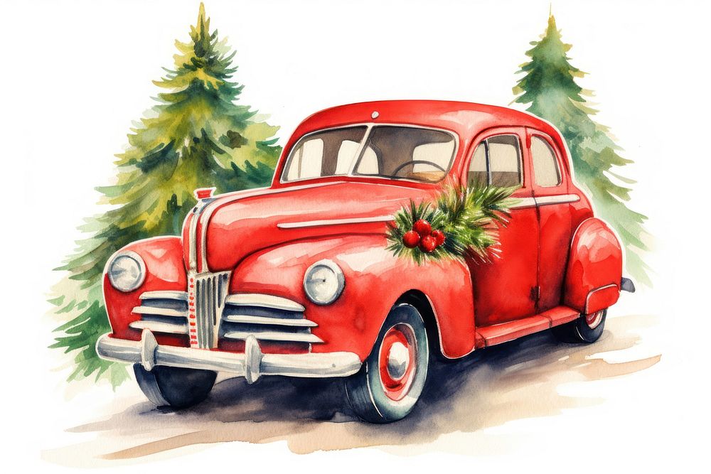 Vintage christmas car vehicle paper | Free Photo Illustration - rawpixel