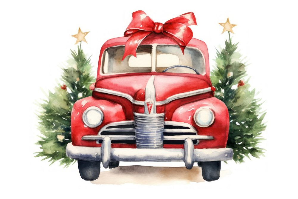 PNG Vintage christmas car vehicle paper plant. AI generated Image by rawpixel.