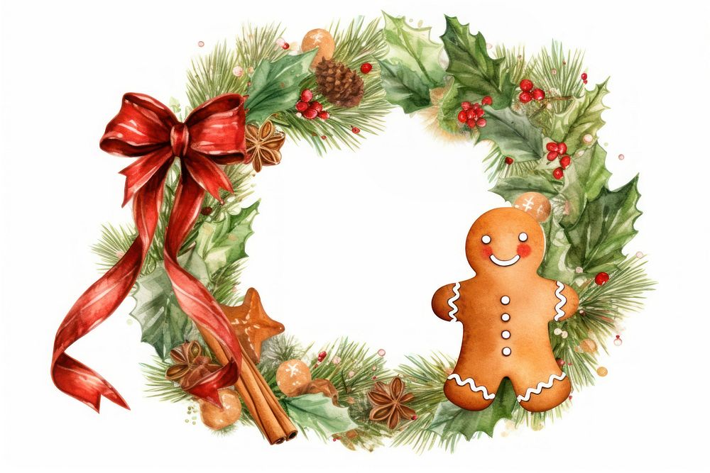 Ginger bread ang spices christmas wreath white background representation confectionery. AI generated Image by rawpixel.
