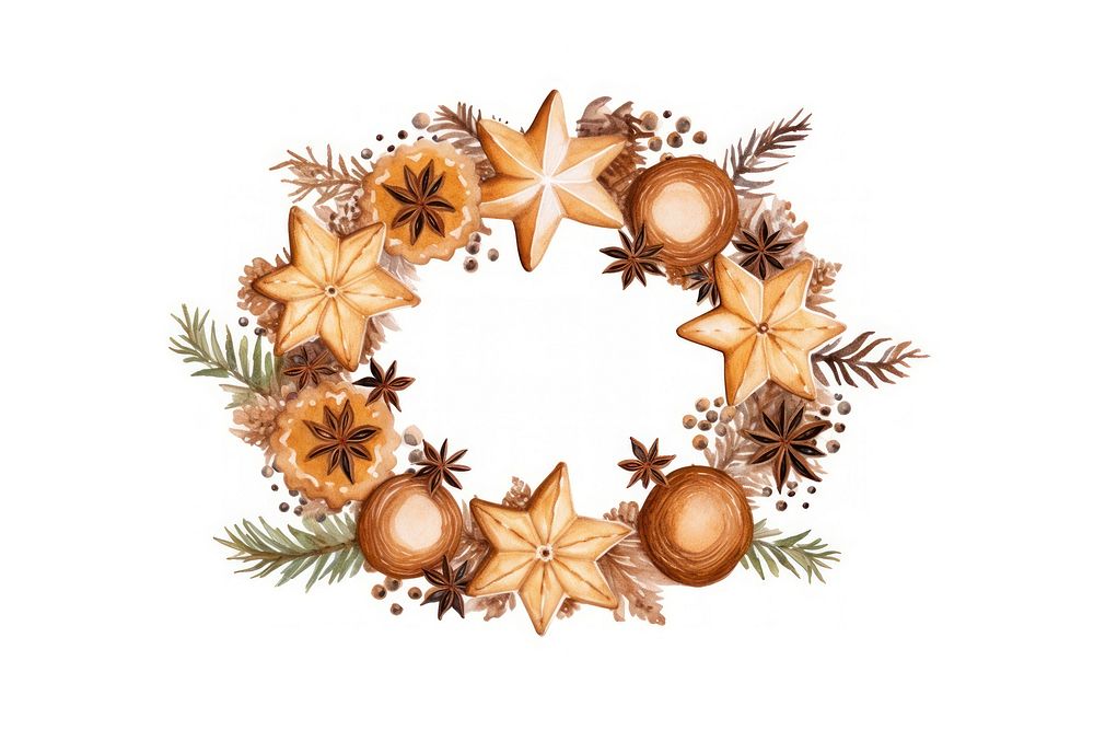 Ginger bread ang spices christmas wreath white background celebration decoration. AI generated Image by rawpixel.