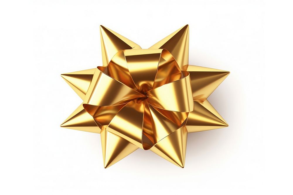 Metallic bow gold shape white background. AI generated Image by rawpixel.
