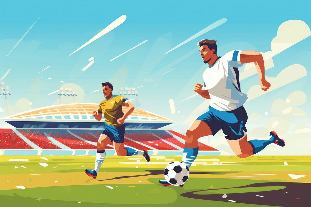Soccer playing football running stadium. AI generated Image by rawpixel.