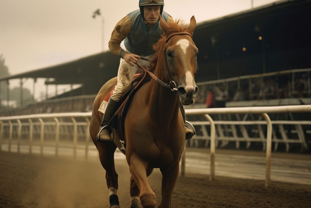 Jockey riding a horse mammal helmet adult. AI generated Image by rawpixel.