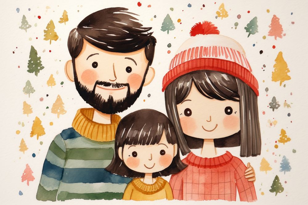 Cute happy family christmas drawing sketch. AI generated Image by rawpixel.