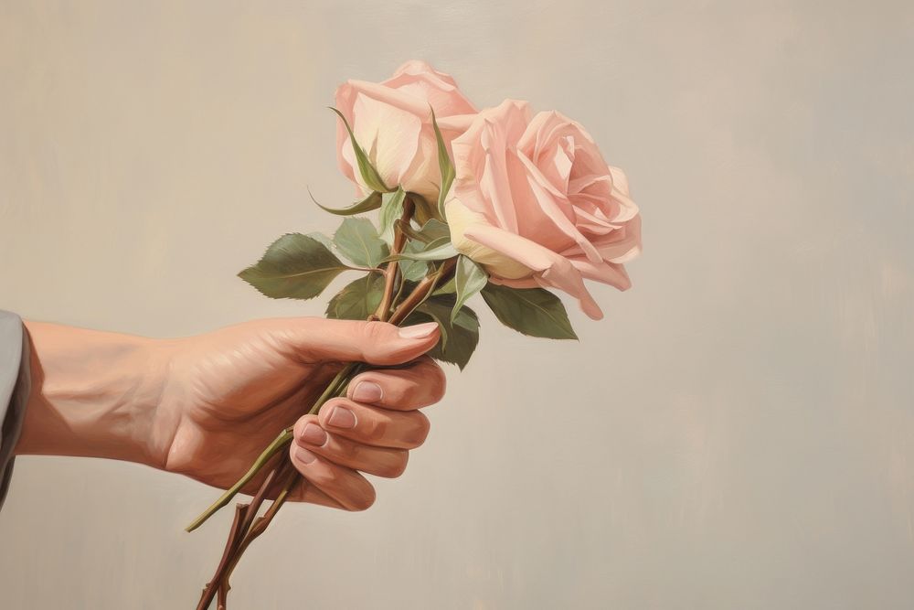 Hand holding pink rose bouquet flower plant inflorescence. AI generated Image by rawpixel.