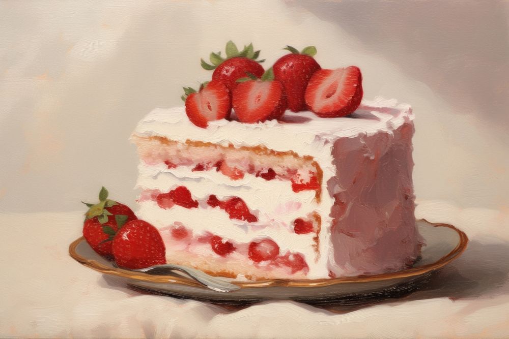 Strawberry cake dessert fruit cream. AI generated Image by rawpixel.