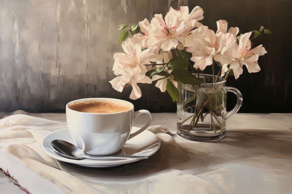 Coffee painting saucer flower. AI generated Image by rawpixel.