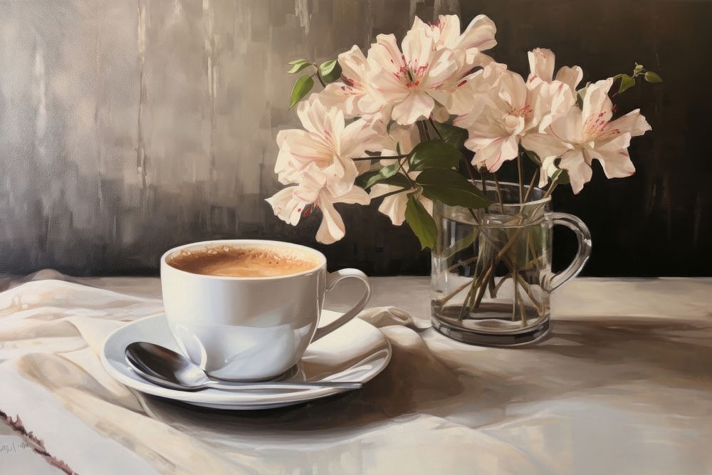 Coffee painting saucer flower. 