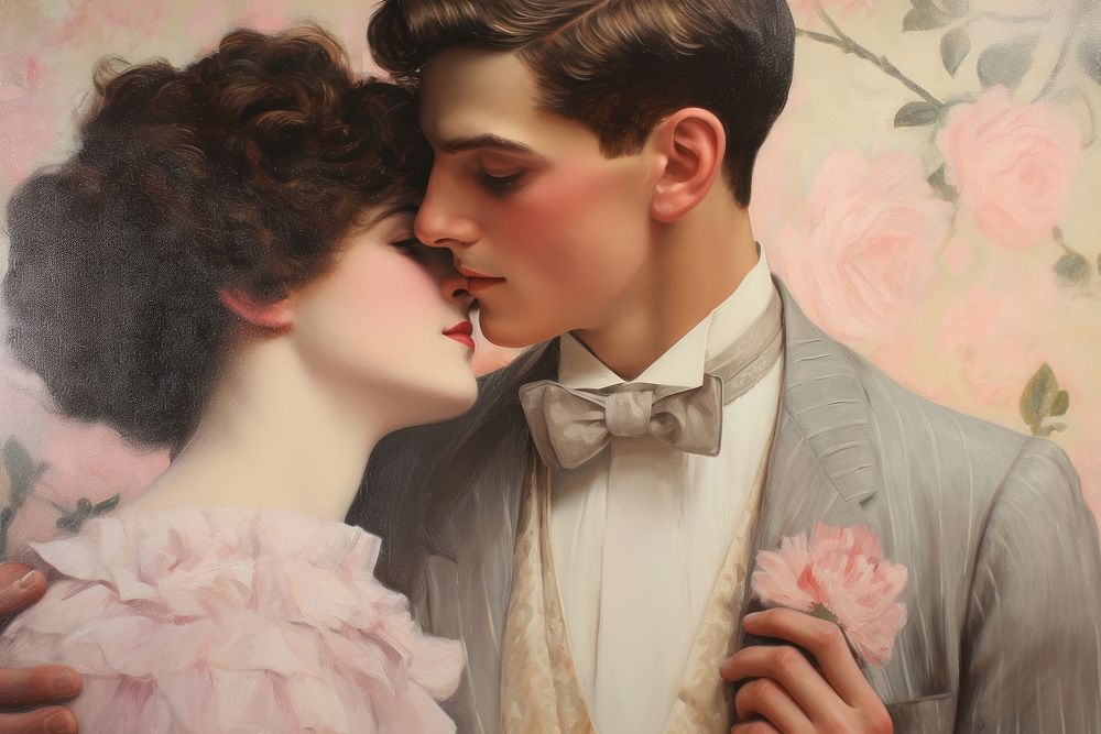 Love couple portrait painting kissing. AI generated Image by rawpixel.