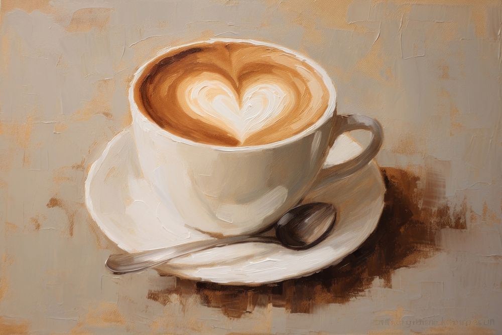 Coffee love latte painting saucer spoon. AI generated Image by rawpixel.