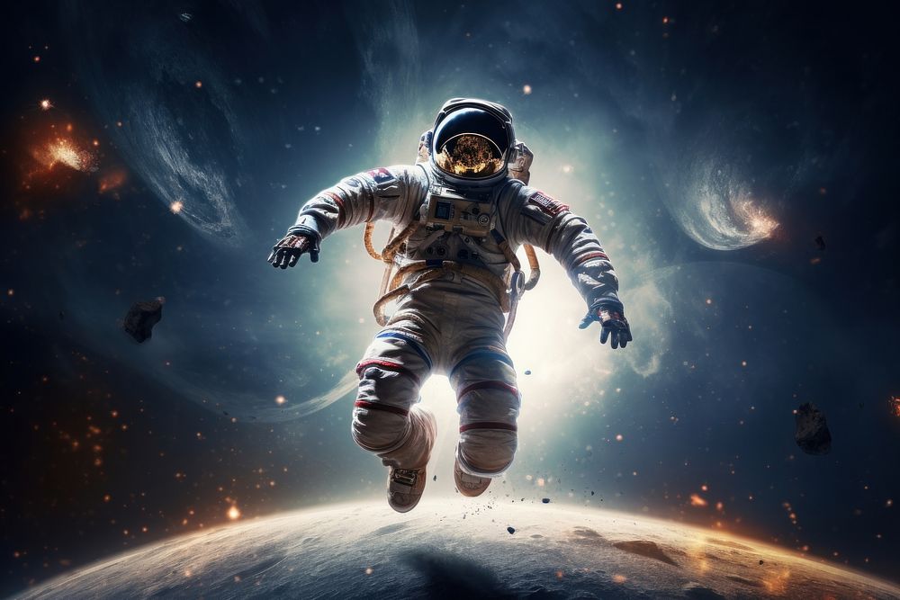 Astronomy adventure astronaut universe. AI generated Image by rawpixel.