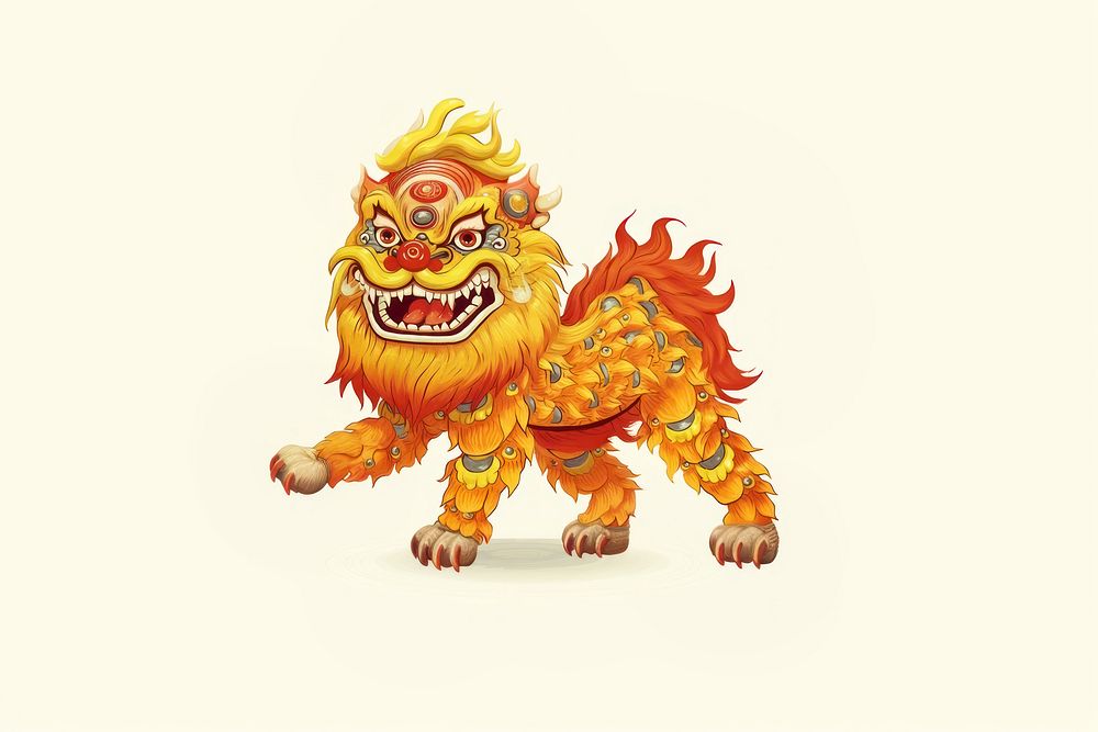 Chinese lion tradition mammal yellow. 