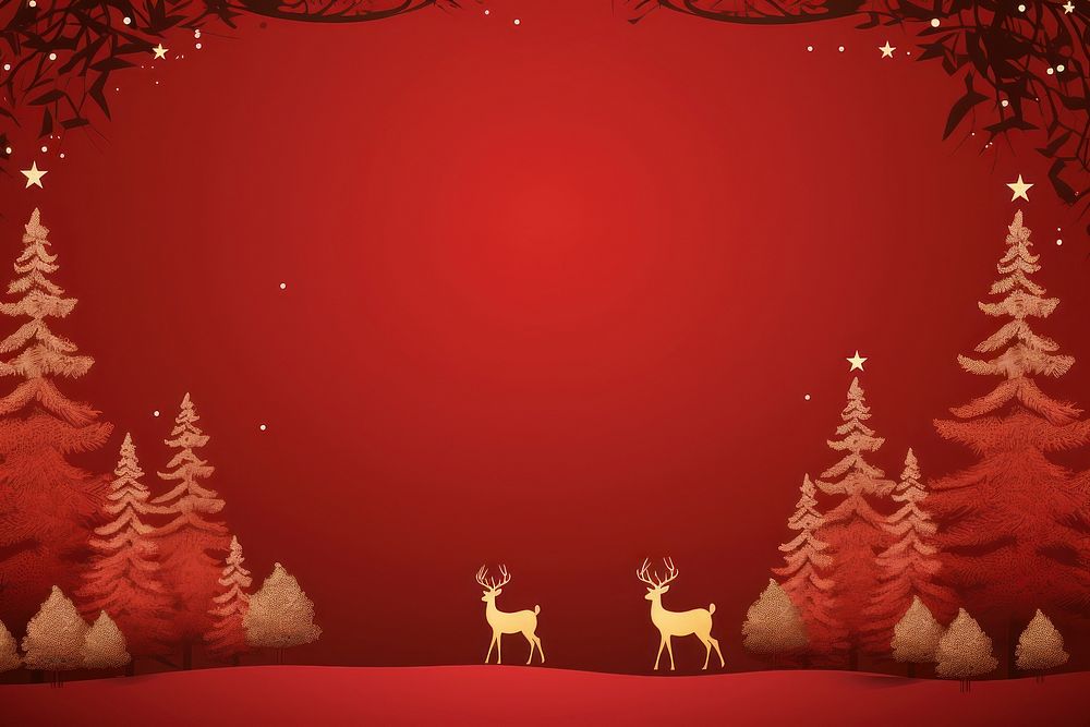 Christmas red banner christmas tree deer. AI generated Image by rawpixel.