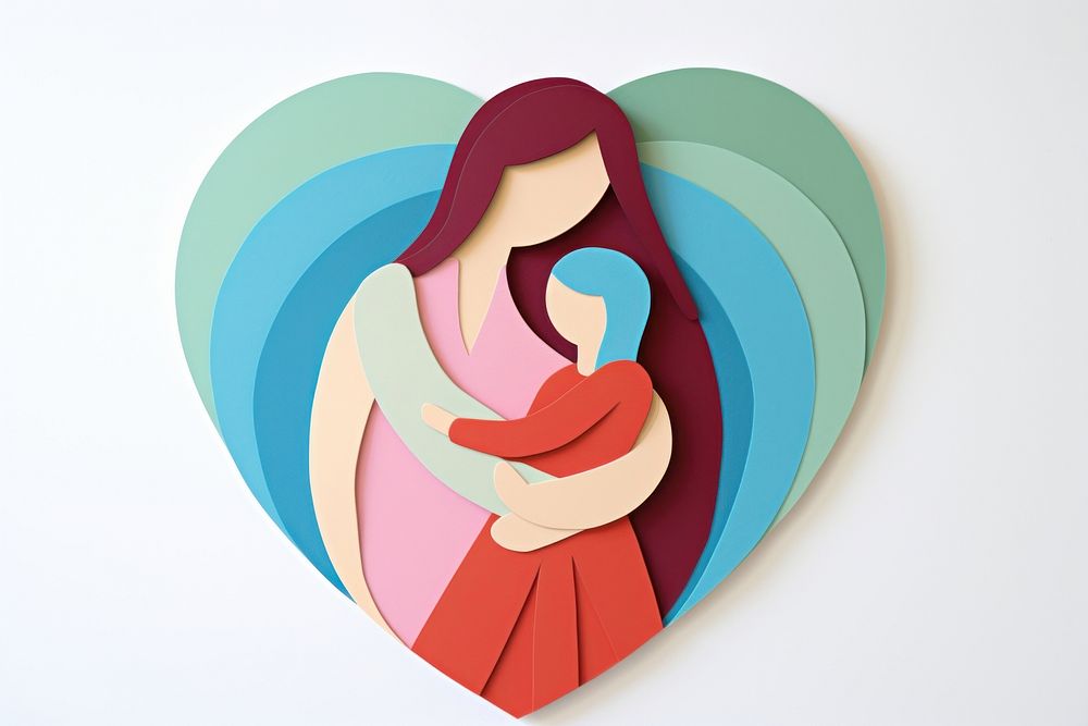 Mom hugging baby craft heart representation. AI generated Image by rawpixel.