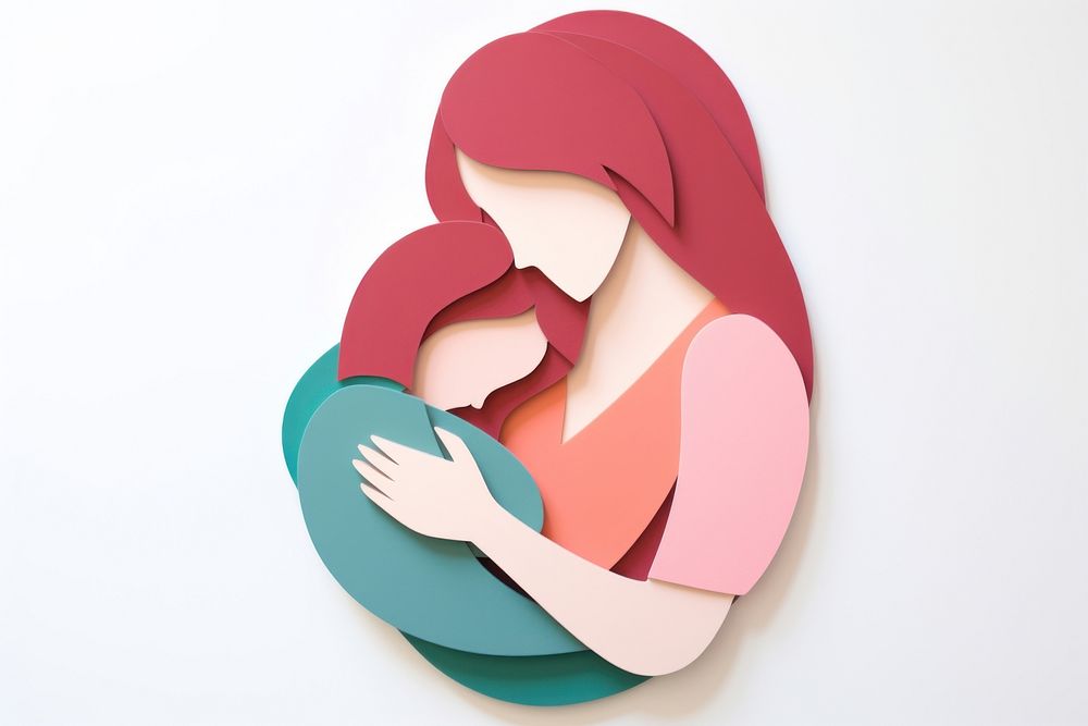 Mom hugging baby craft art representation. AI generated Image by rawpixel.