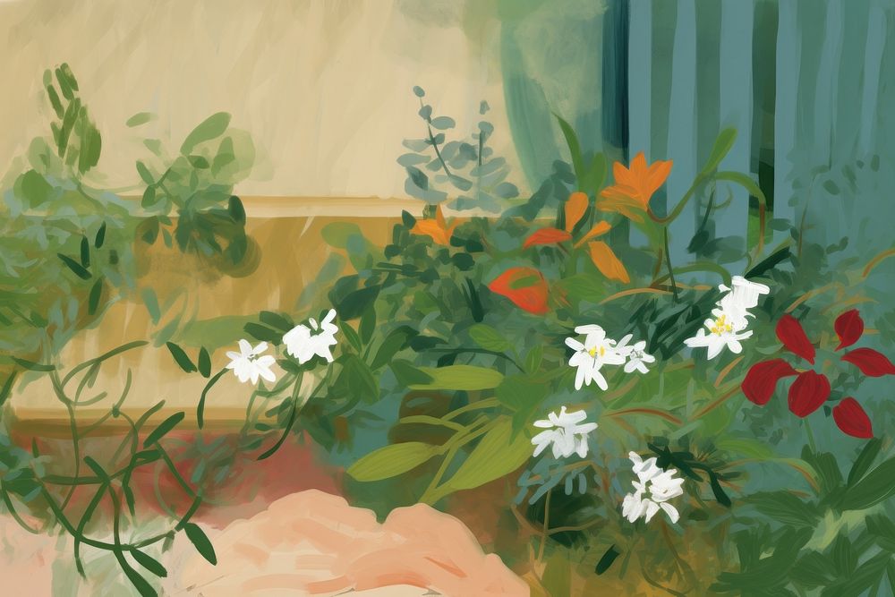 Backyard garden painting outdoors flower. AI generated Image by rawpixel.