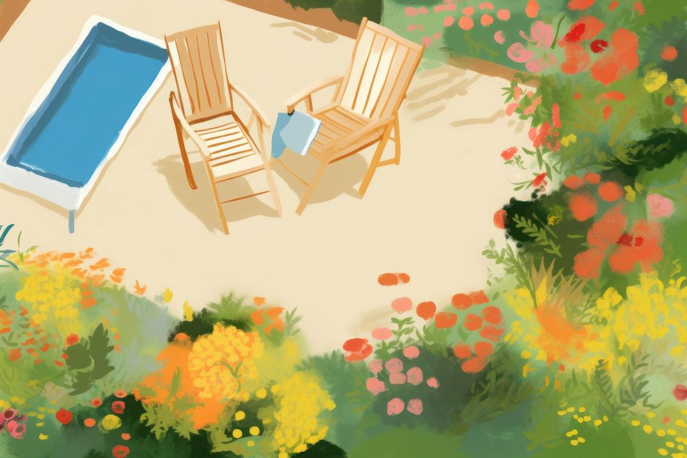 Backyard garden architecture furniture painting. AI generated Image by rawpixel.