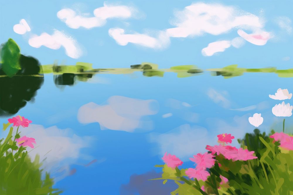 Lake sky outdoors painting. AI generated Image by rawpixel.