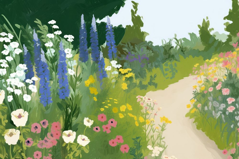 Wildflower cottage garden vegetation outdoors painting. AI generated Image by rawpixel.