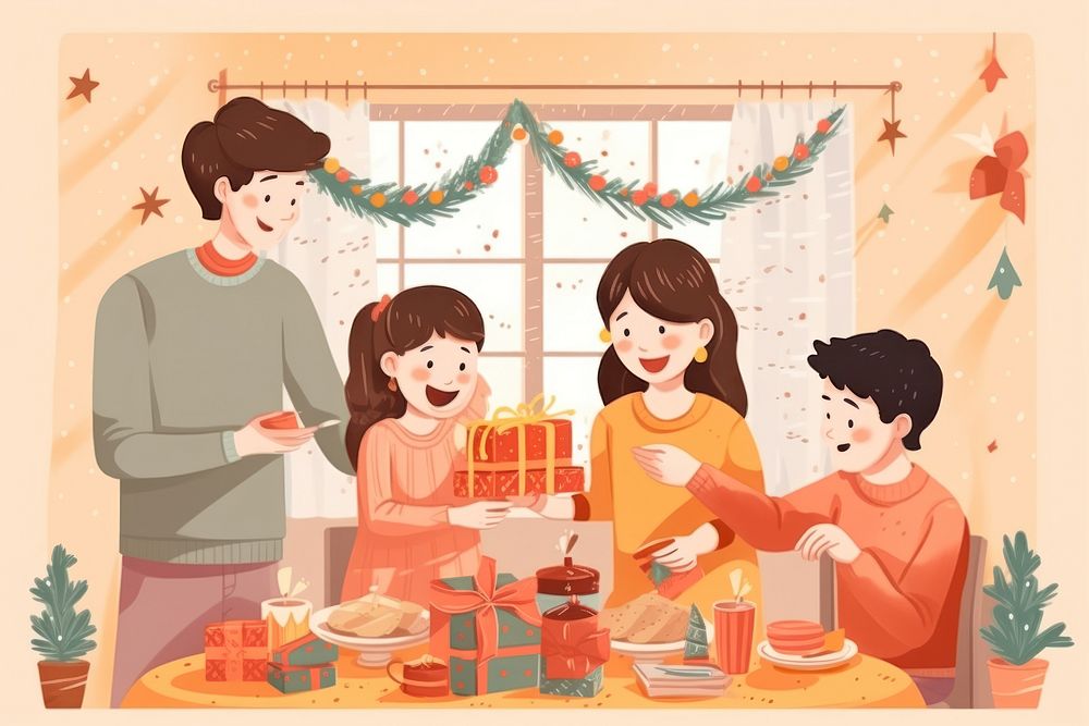 Happy family have christmas dinner adult togetherness celebration. AI generated Image by rawpixel.