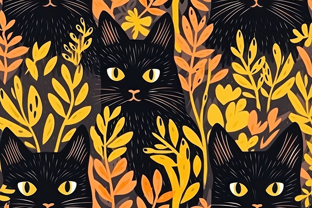 Magic black cat pattern animal mammal. AI generated Image by rawpixel.