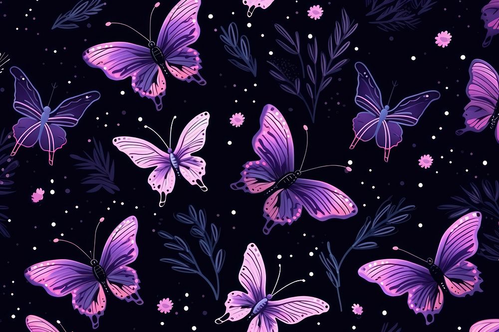 Purple night butterfly pattern petal plant. AI generated Image by rawpixel.