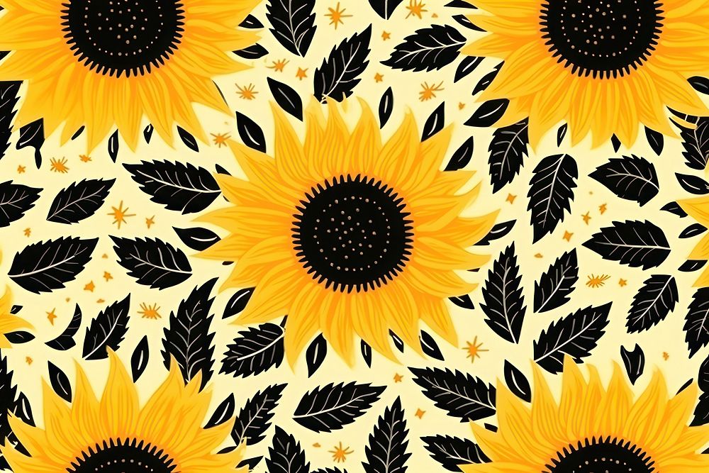 Retro sun pattern sunflower plant. AI generated Image by rawpixel.