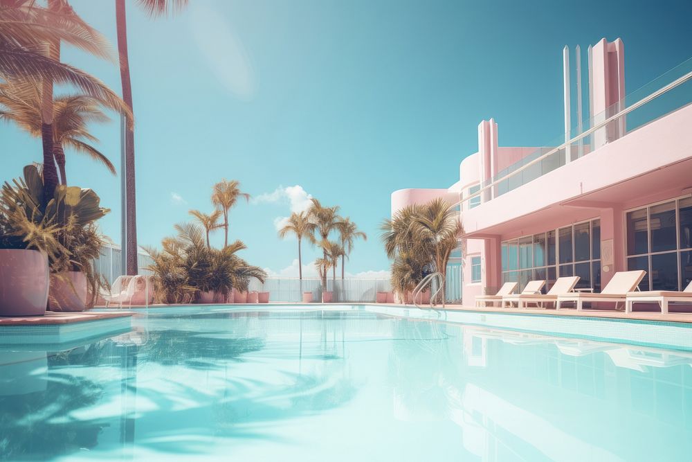 Swimming pool on the beach summer vibe hotel architecture outdoors. AI generated Image by rawpixel.