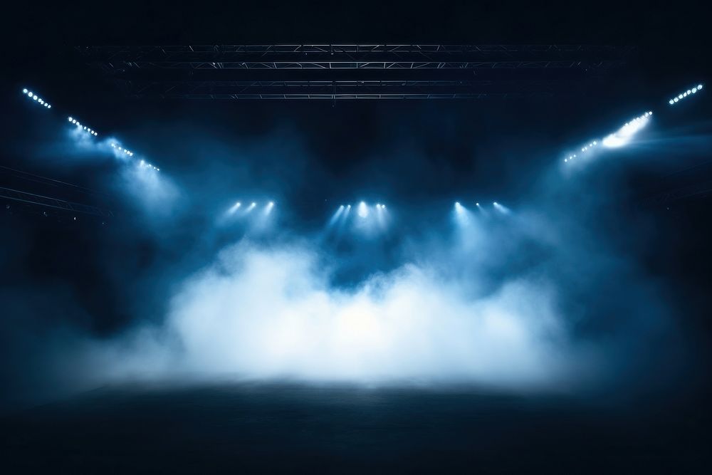 Scenic lights and smoke spotlight stage illuminated. 