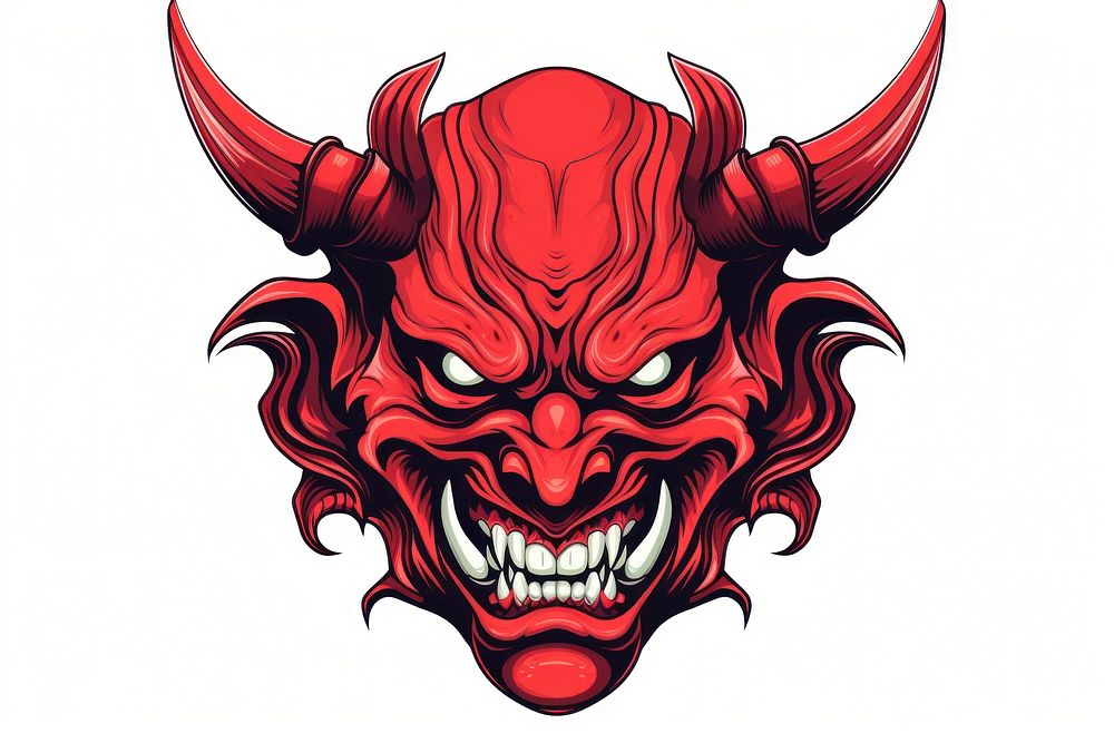 Japanese Demon Oni Mask Logo Design vector illustration mask representation creativity. AI generated Image by rawpixel.