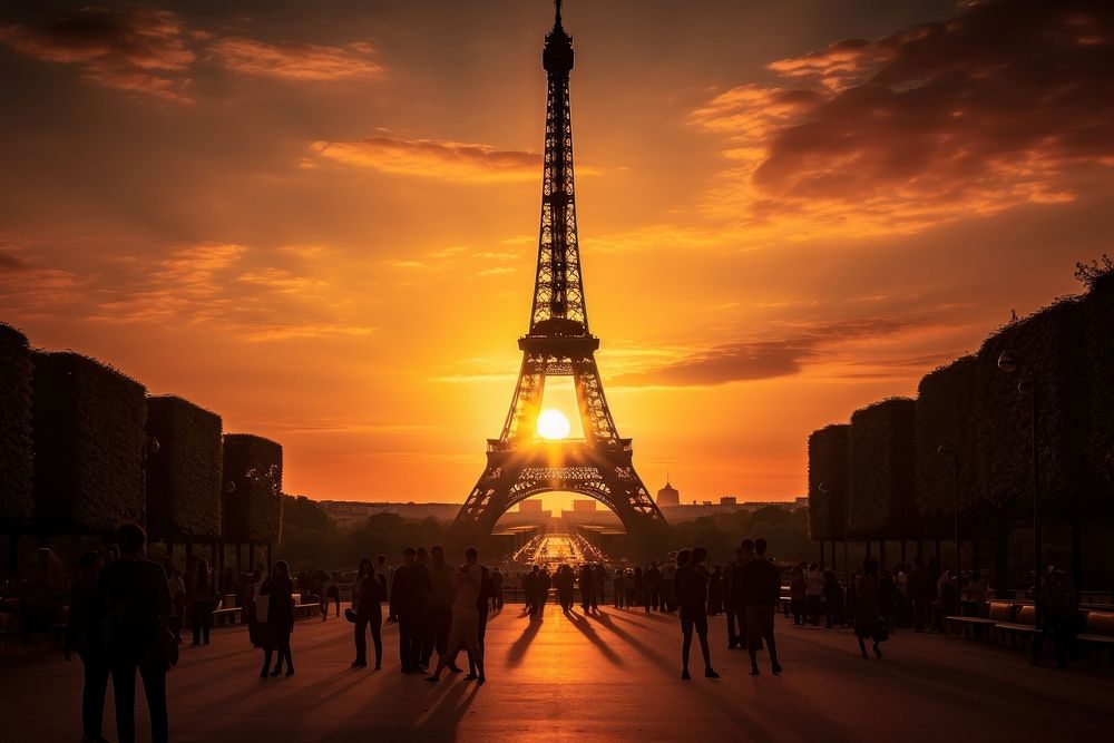 Majestic Eiffel Tower silhouette back lit tower architecture landmark. AI generated Image by rawpixel.