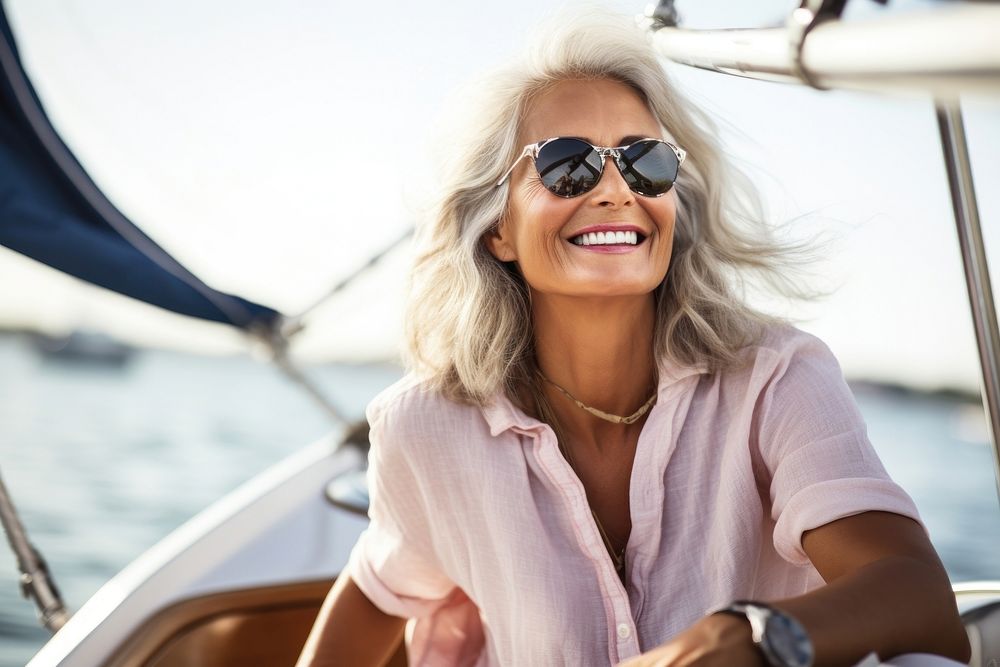 Sunglasses sailboat laughing vacation. AI generated Image by rawpixel.