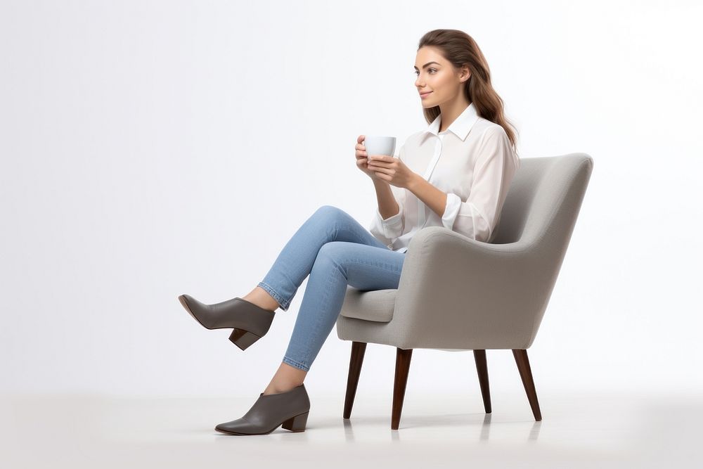 Drinking coffee sitting chair furniture. AI generated Image by rawpixel.
