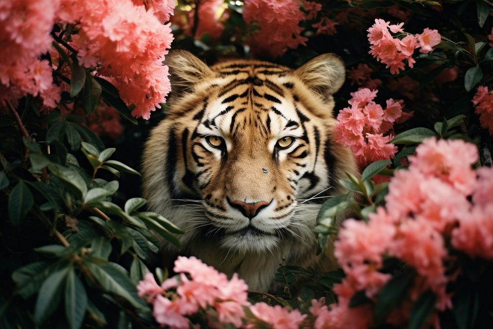 Nature flower tiger wildlife. AI generated Image by rawpixel.